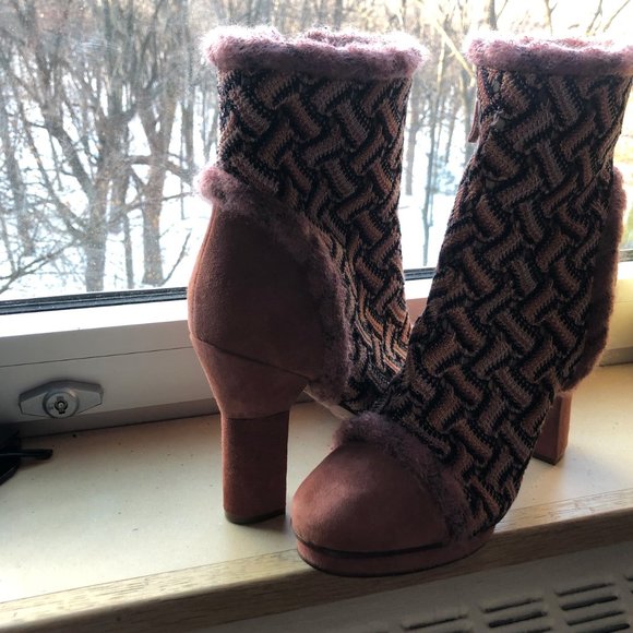 Clay Pink Missoni Fur and Suede Boots - Picture 1 of 3